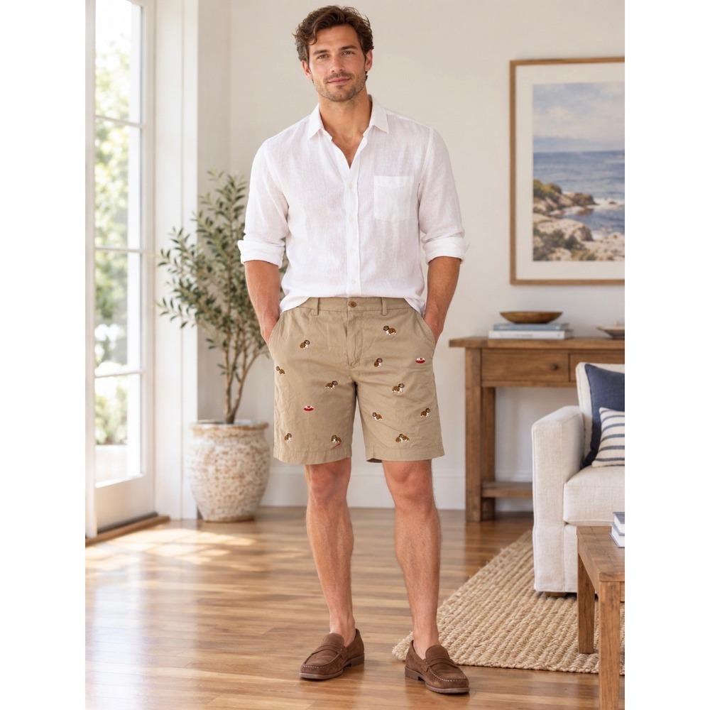 Polo Ralph Lauren Mens 29 Tan Embroidered Bulldog Stretch Classic Fit Shorts